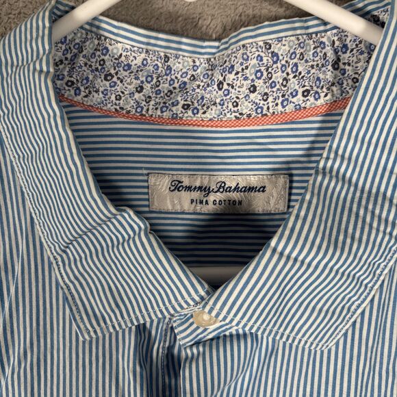 Tommy Bahama Pima Cotton Button Down Shirt Blue White Stripe Mens Size 2XL Ombre - Picture 5 of 13